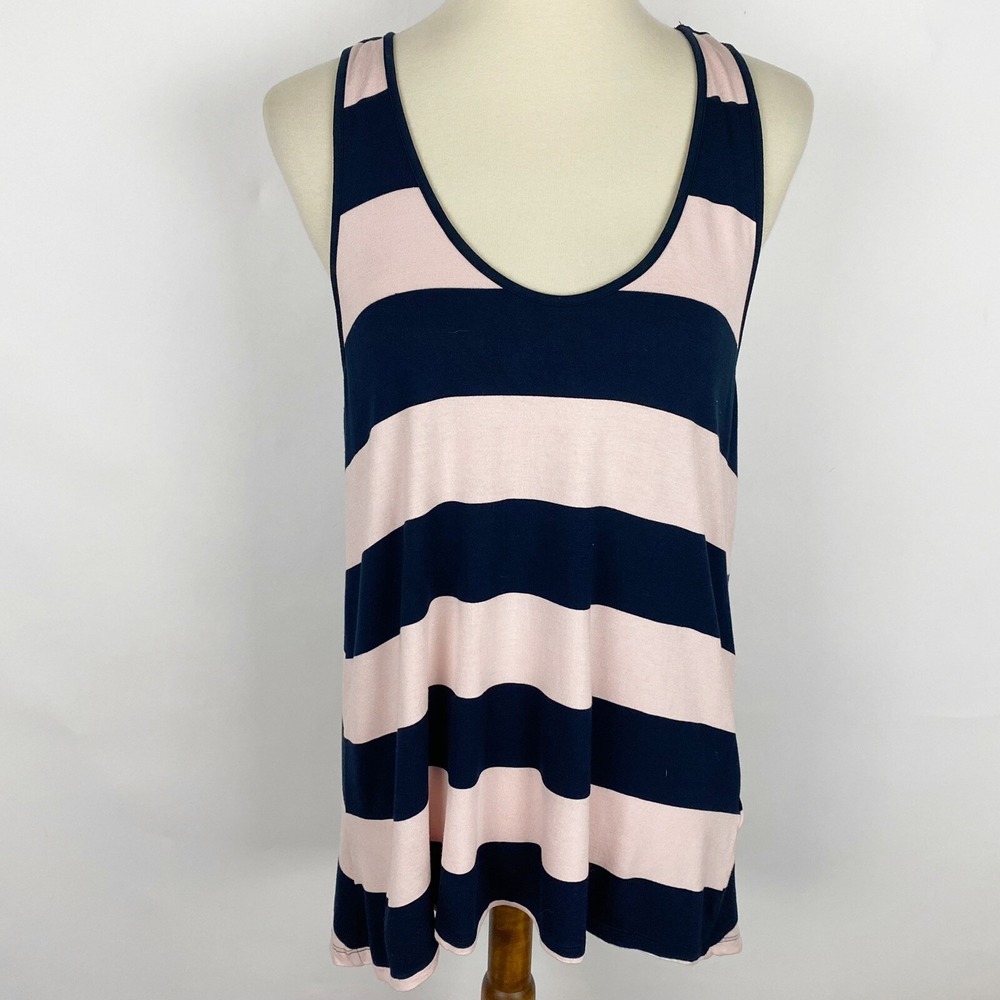 Banana Republic Wide Stripe Contrast Back Tank Top Womens M Navy Pink
